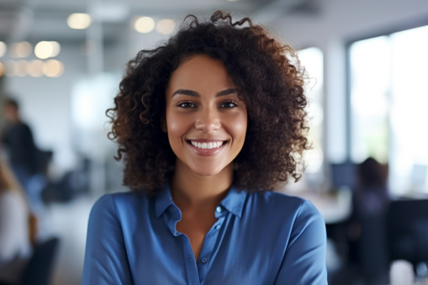 Woman smiling.